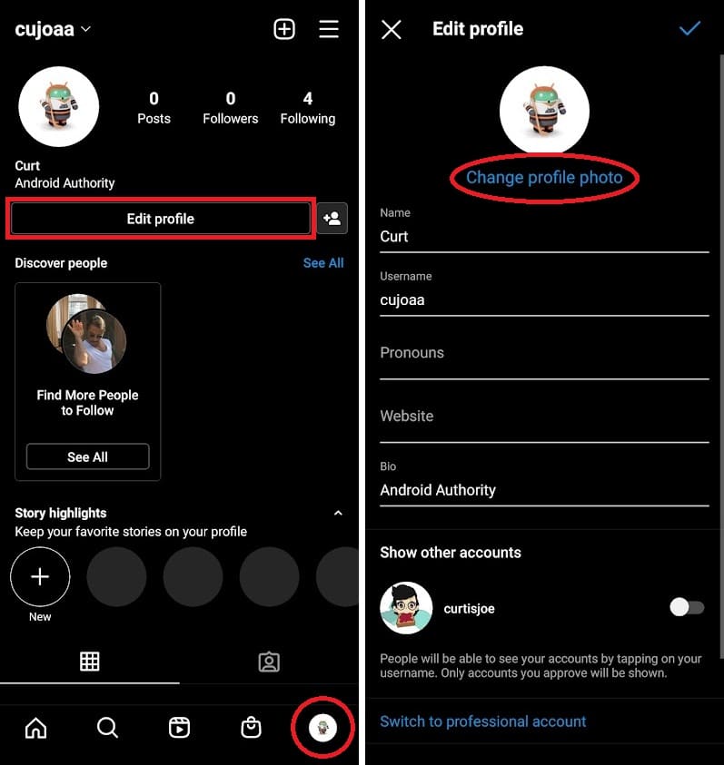 edit profile method for changing your profile picture on instagram mobile